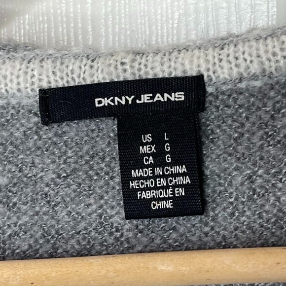 DKNY JEANS | Long Sleeve Gray Open Weave Hooded Sweater | Size L - Picture 6 of 8